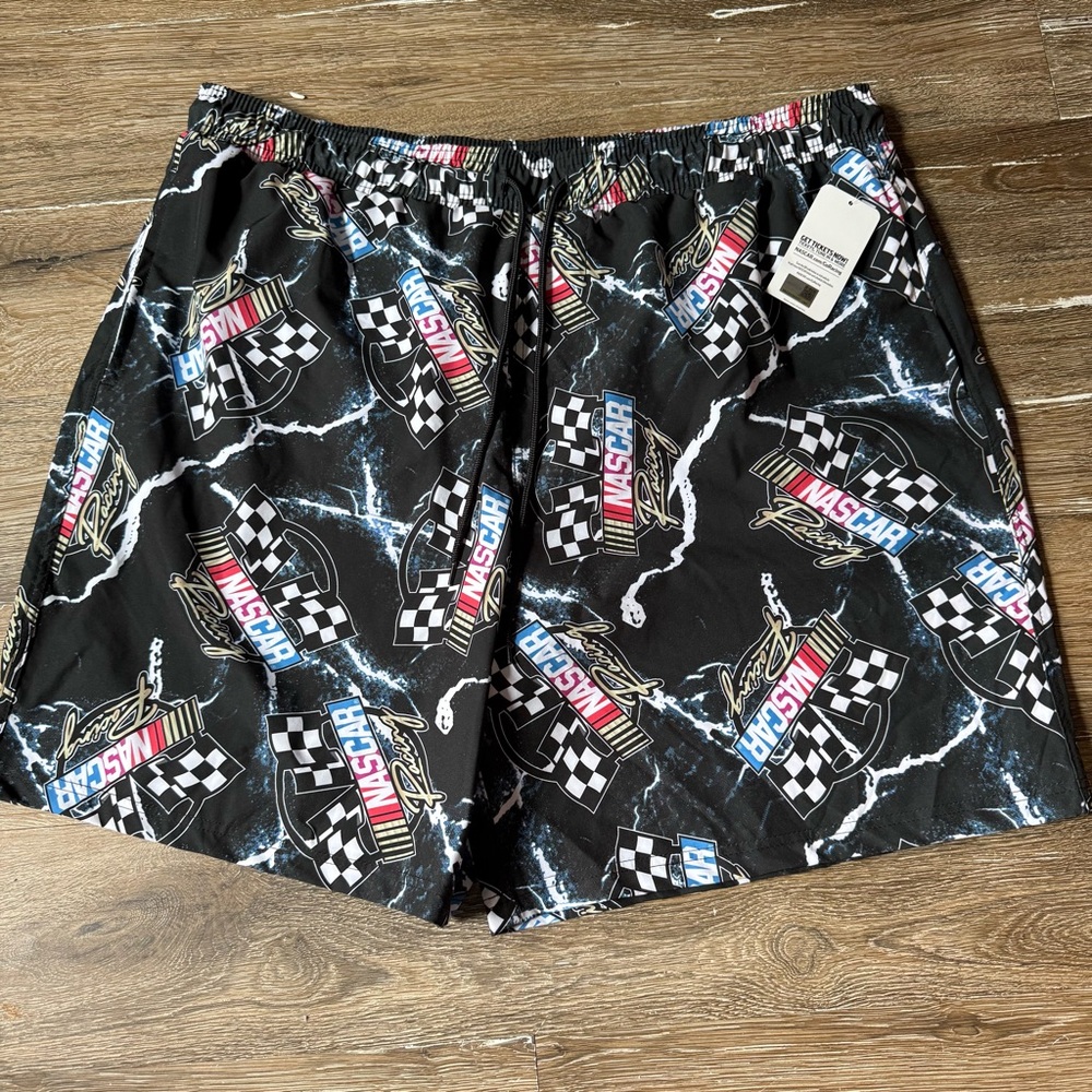 Nascar Black and White Checkered Swim Shorts Mens Size 3XL Pockets New‎
